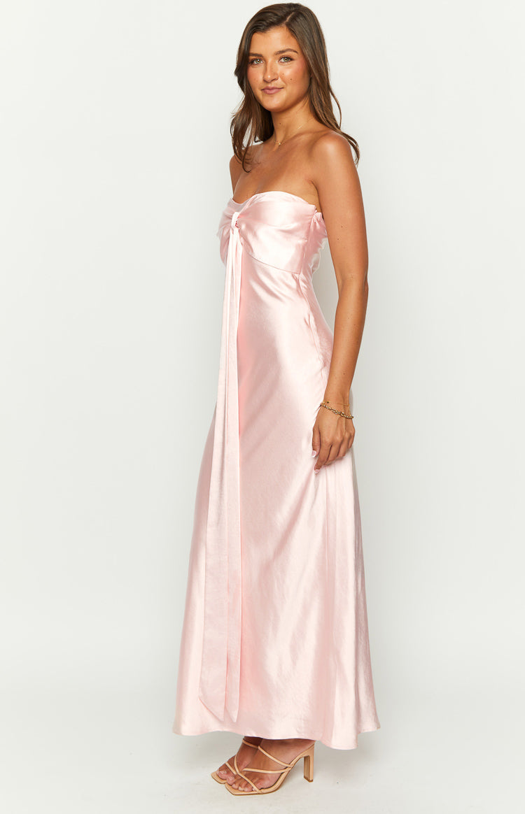 Ariella Pink Satin Strapless Maxi Dress | Beginning Boutique US