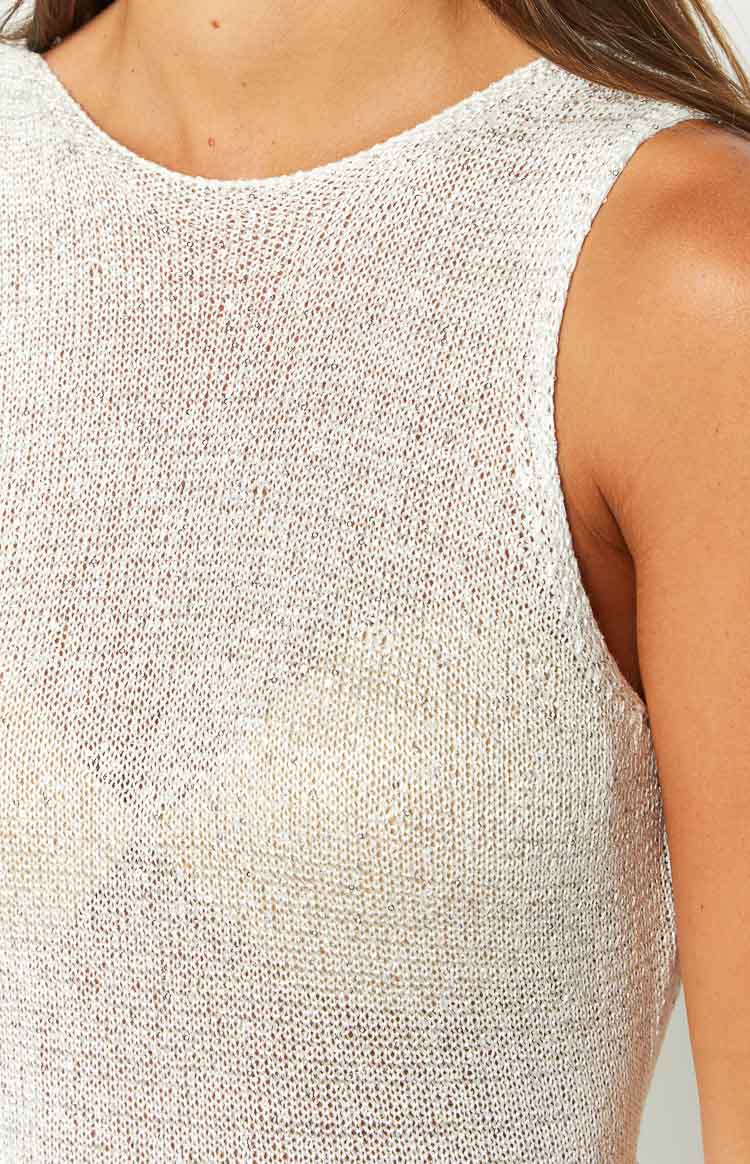 Arina White Sequin Knit Mini Dress Image