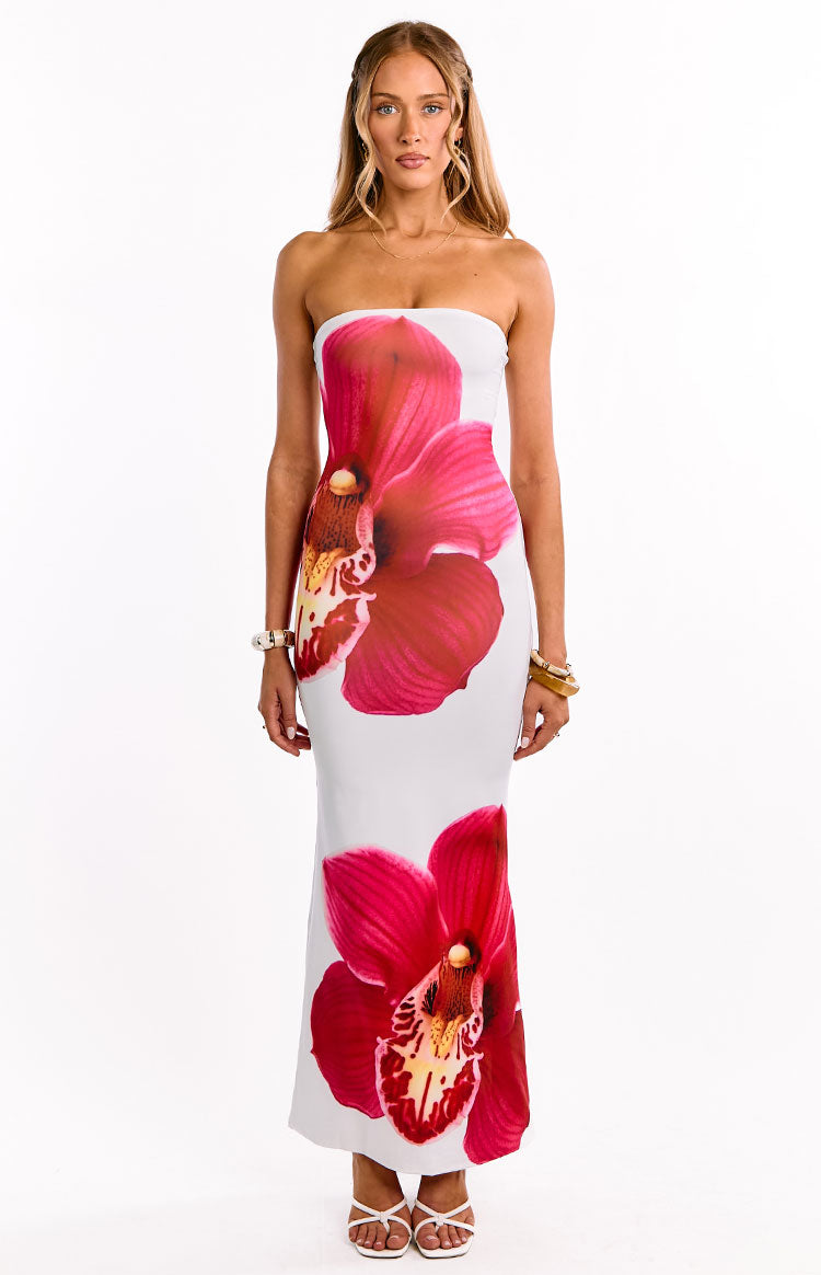 Arizona White Orchid Print Maxi Dress Image