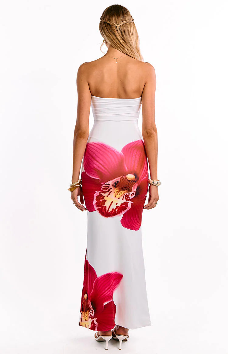 red white maxi dress Arizona White Orchid Print Maxi Dress - 18