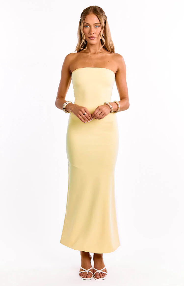 Arizona Yellow Crepe Maxi Dress - US 4 | Beginning Boutique Exclusive Arizona Yellow Crepe Maxi Dress - US 4 | Beginning Boutique Exclusive
