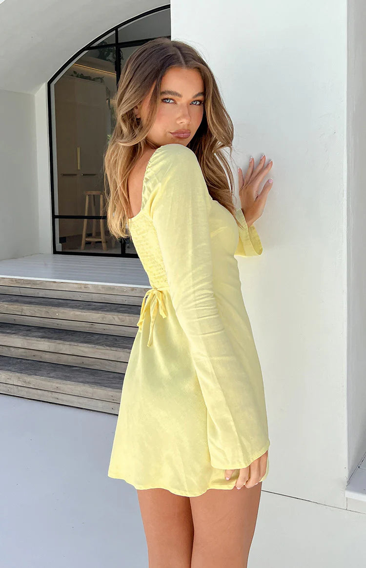Arna Yellow Long Sleeve Mini Dress | Beginning Boutique US Arna Yellow Long Sleeve Mini Dress | Beginning Boutique US