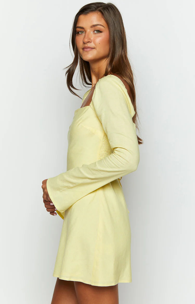 Arna Yellow Long Sleeve Mini Dress | Beginning Boutique US Arna Yellow Long Sleeve Mini Dress | Beginning Boutique US