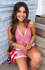 Arnie Red Gingham Broderie Lace Halter Top Image