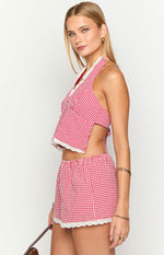 Arnie Red Gingham Broderie Lace Halter Top Image