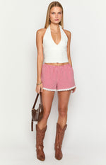 Arnie Red Gingham Broderie Lace Shorts Image
