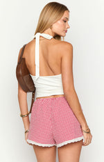 Arnie Red Gingham Broderie Lace Shorts Image