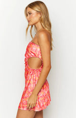 Arthur Orange Floral Print Strapless Mini Dress