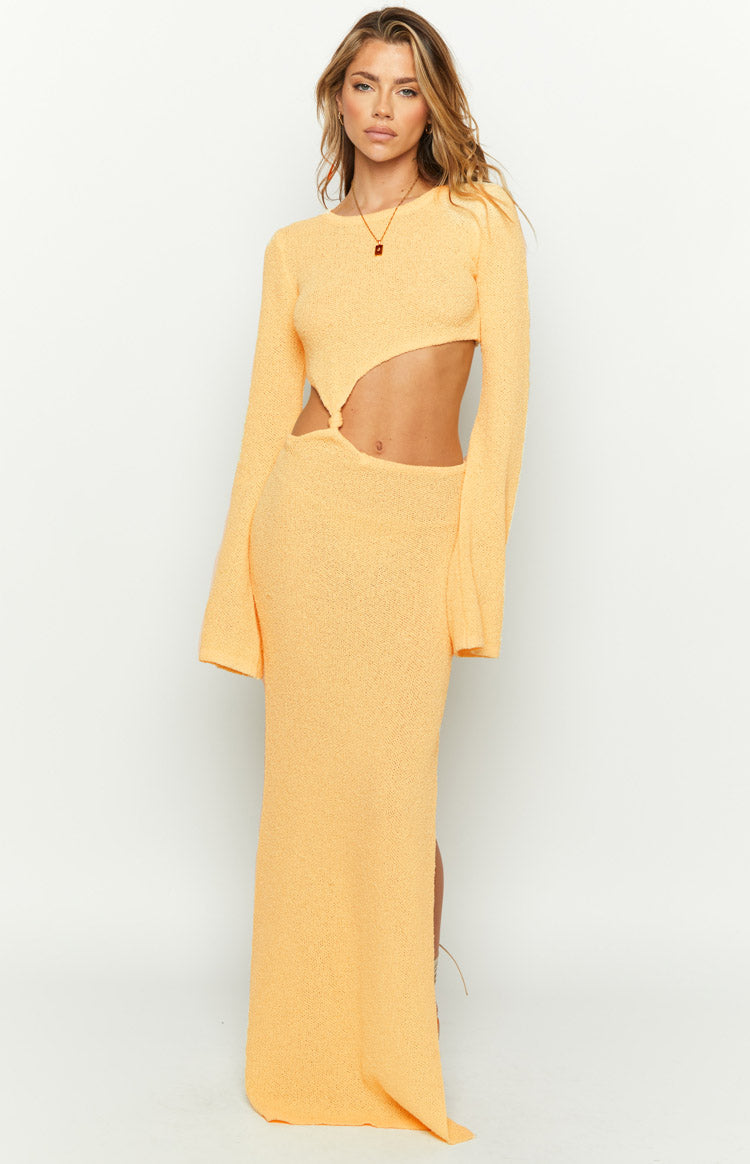 Arya Yellow Long Sleeve Knit Maxi Dress Image