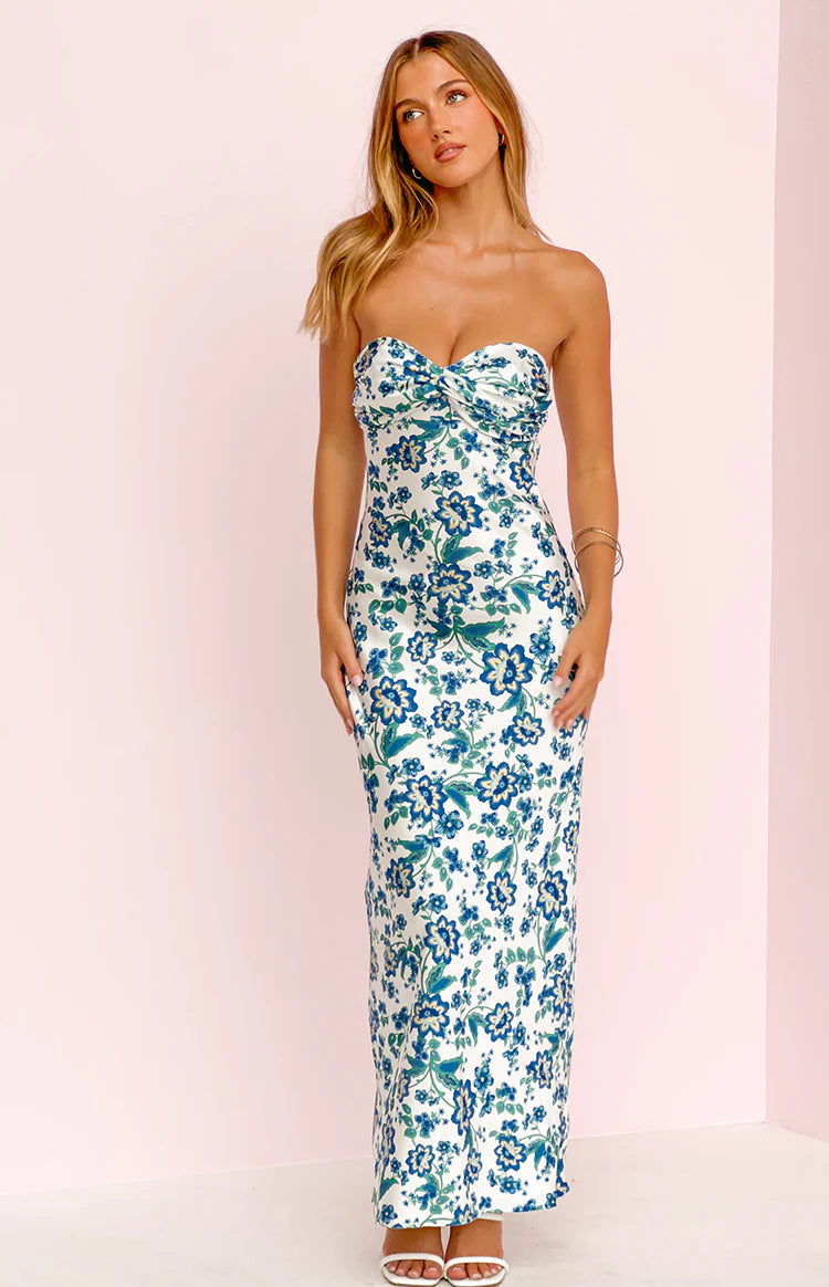 Ashley Blue Floral Formal Maxi Dress