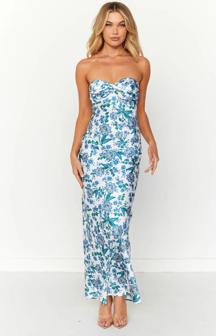 Ashley Blue Floral Formal Maxi Dress - US 2 | Beginning Boutique Exclusive Ashley Blue Floral Formal Maxi Dress - US 2 | Beginning Boutique Exclusive