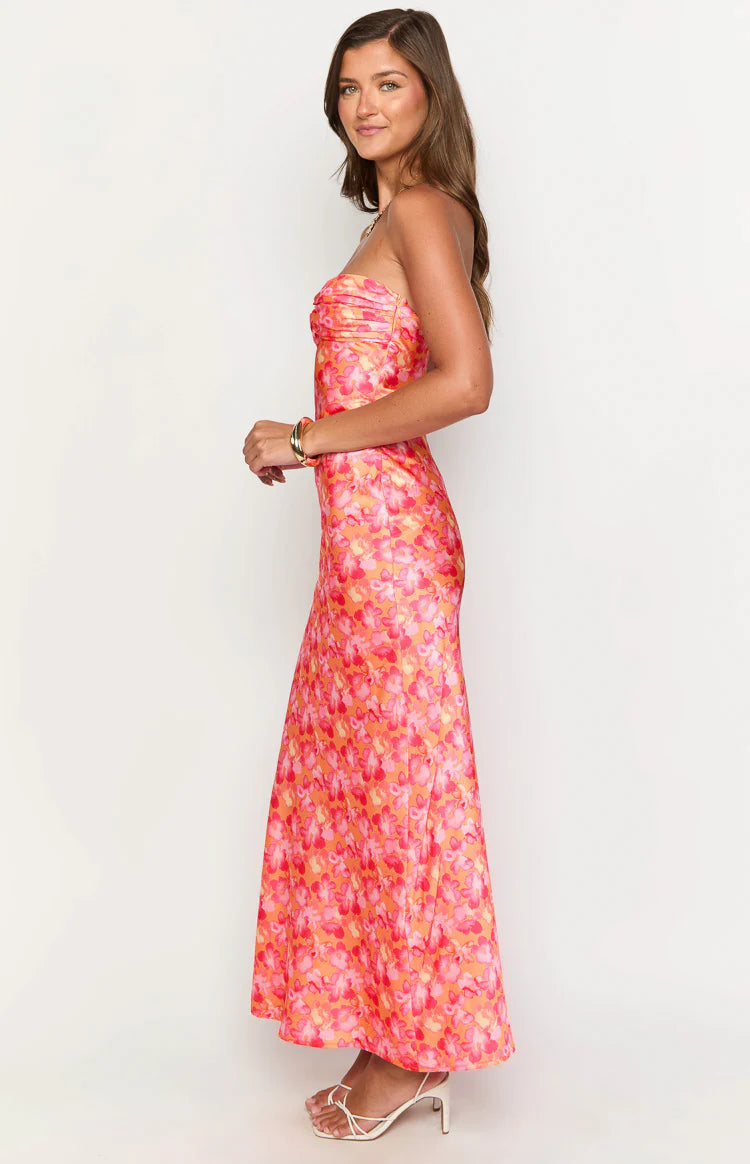 Ashley Pink And Orange Floral Formal Maxi Dress | Beginning Boutique US Ashley Pink And Orange Floral Formal Maxi Dress | Beginning Boutique US