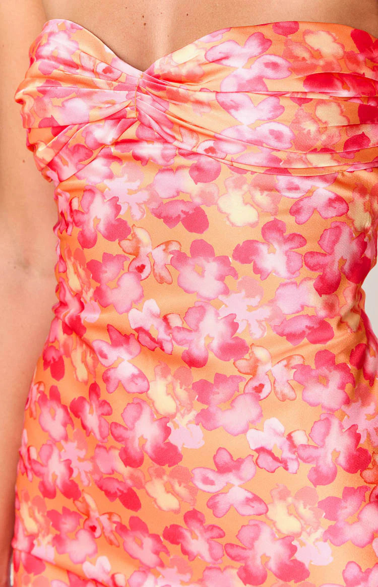 Ashley Pink And Orange Floral Formal Maxi Dress - US 6