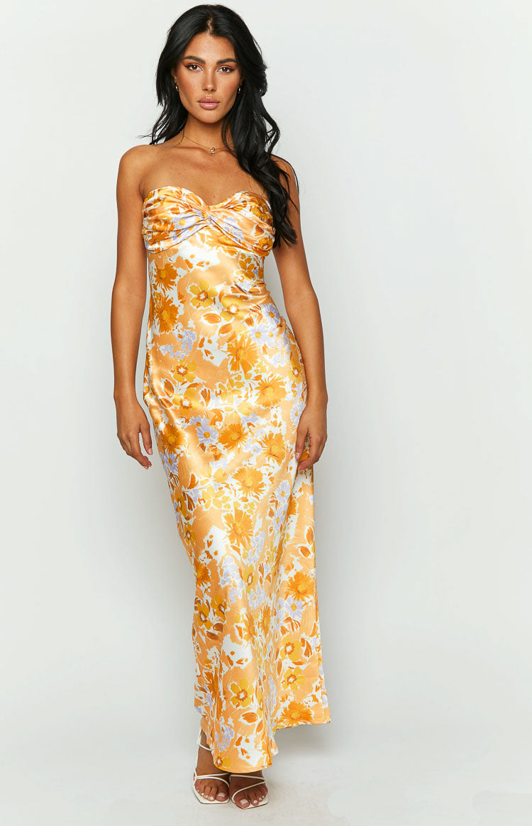 Ashley Orange Floral Formal Maxi Dress – Beginning Boutique US