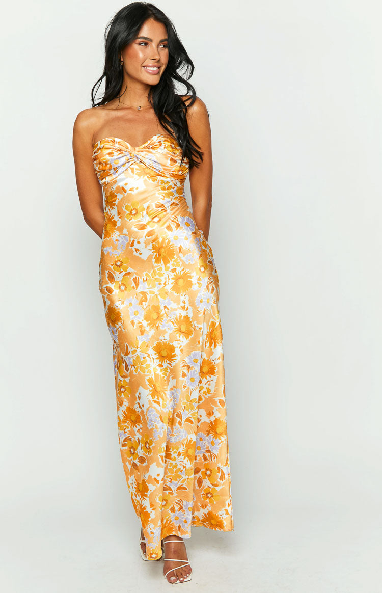 Ashley Orange Floral Formal Maxi Dress - US 8 | Beginning Boutique exclusive Ashley Orange Floral Formal Maxi Dress - US 8 | Beginning Boutique exclusive
