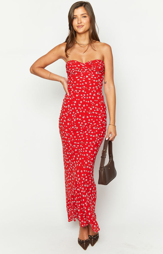 Ashley Red Floral Formal Maxi Dress – Beginning Boutique US