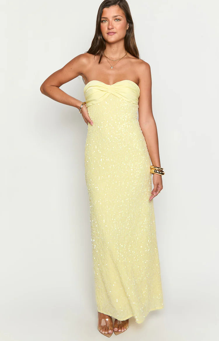 yellow sequin maxi dress JESS Sequin Maxi Dress in AMBER OFUURE