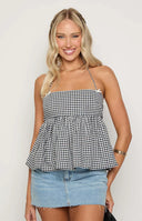 Aspen Black Gingham Halter Top