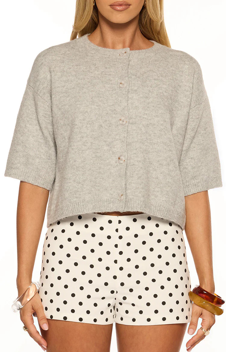 Aurelia Light Grey Short Sleeve Cropped Cardigan