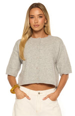 Aurelia Light Grey Short Sleeve Cropped Cardigan