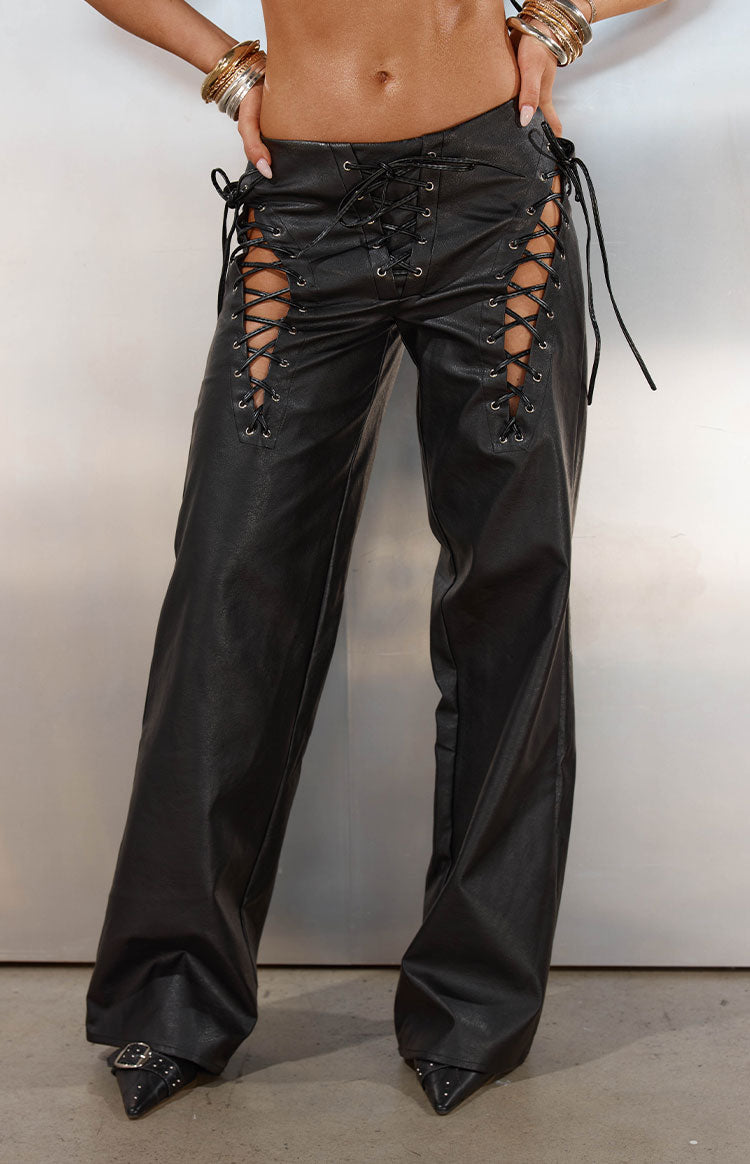Austin Black PU Leather Lace Up Pants | Beginning Boutique US