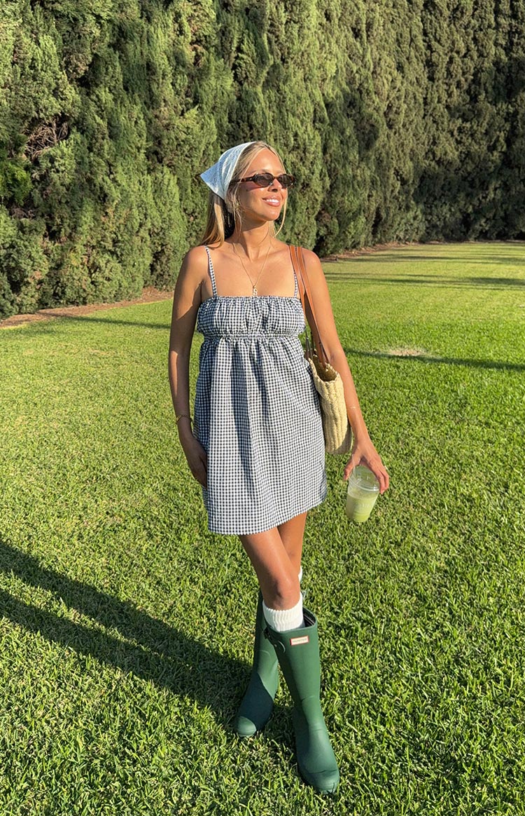 Avara Black Gingham Mini Dress Image