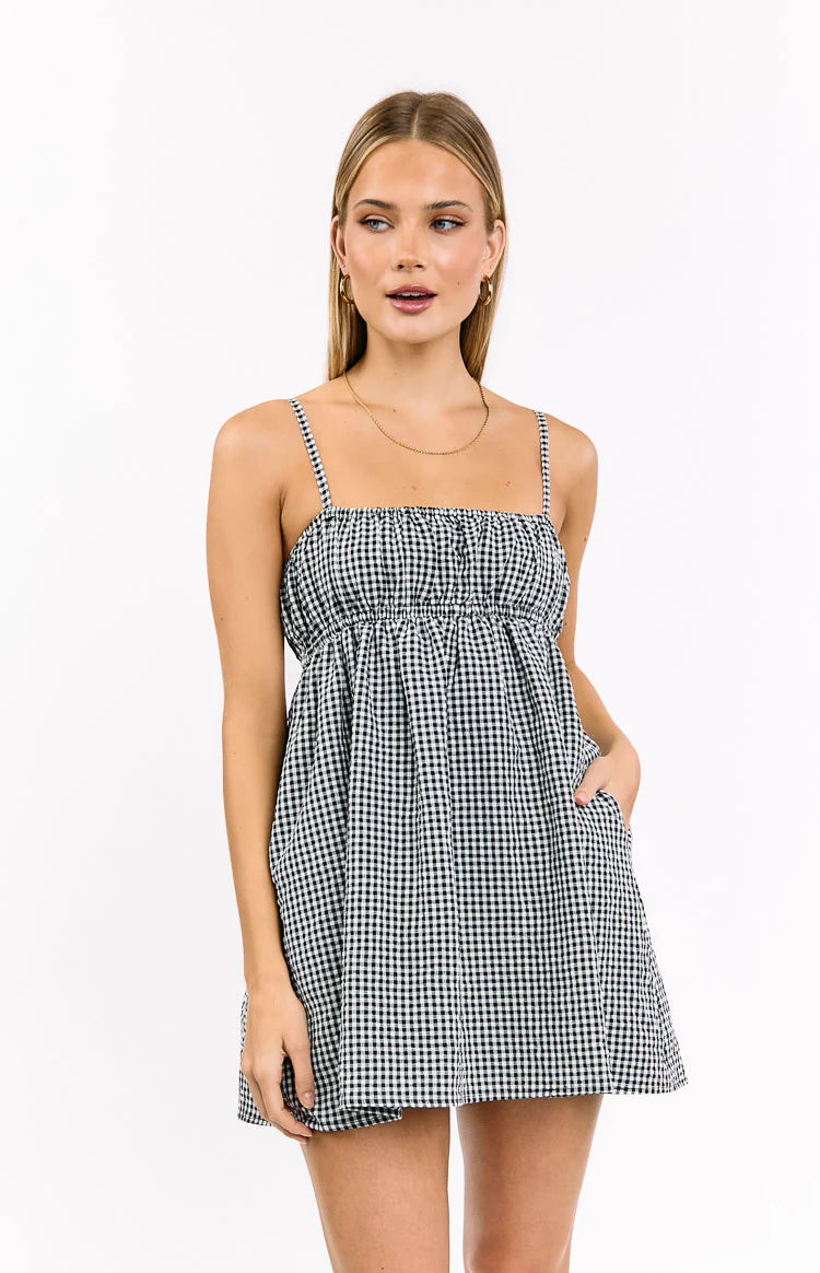 Avara Black Gingham Mini Dress - 10