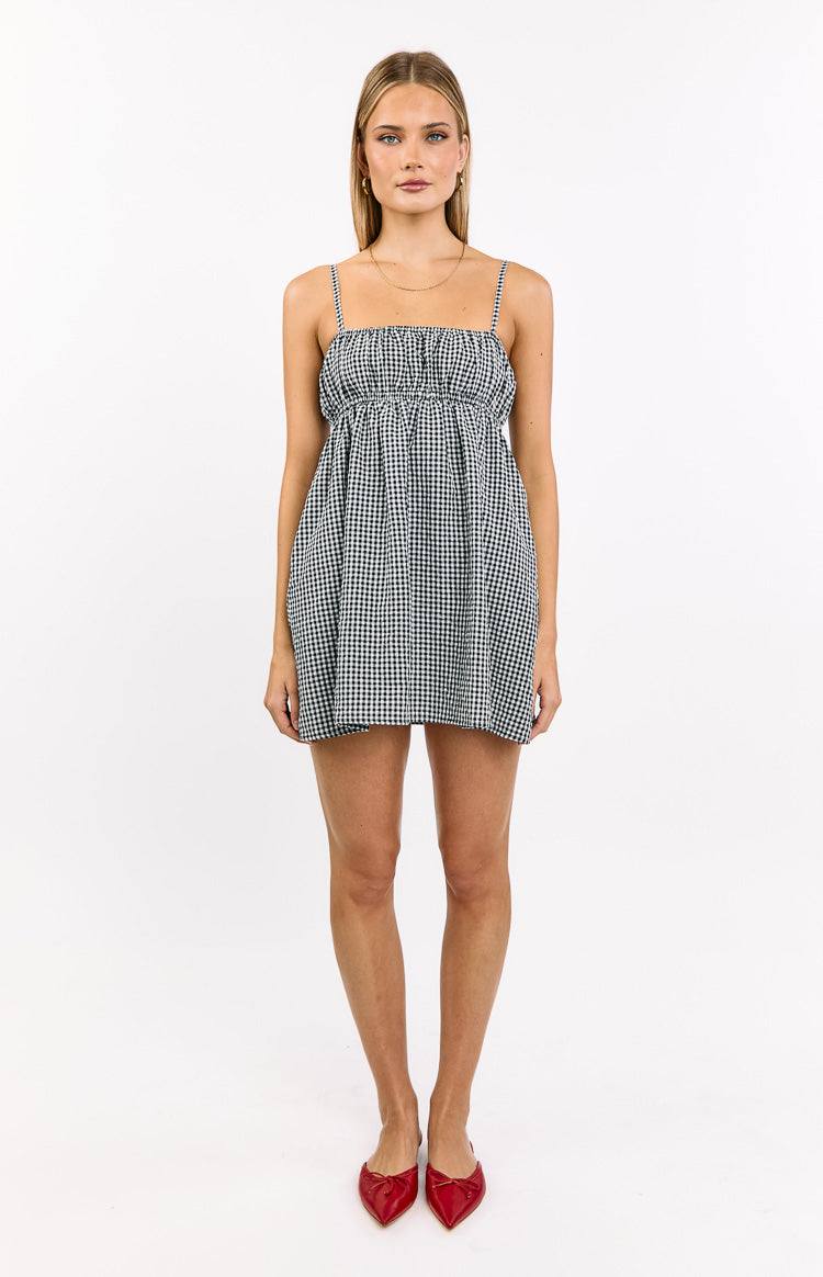 Avara Black Gingham Mini Dress Image
