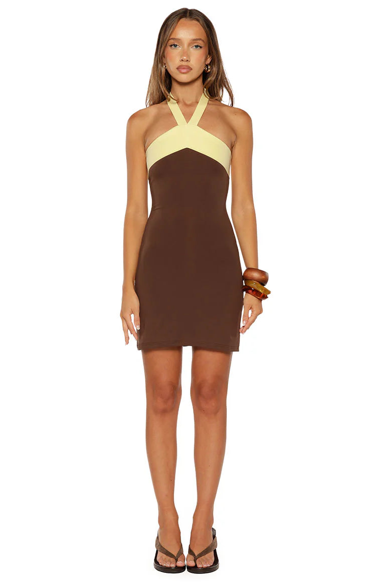 beginning boutique brown dress Aiden Brown Lace Up Mini Dress