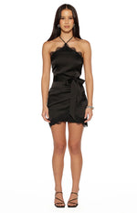 Avery Black Lace Trim Halter Neck Mini Dress Image