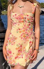 Aveta Yellow Bloom Tie Mini Dress Image