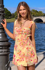 Aveta Yellow Bloom Tie Mini Dress Image