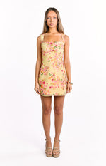 Aveta Yellow Bloom Tie Mini Dress Image