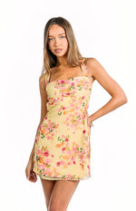 Aveta Yellow Bloom Tie Mini Dress Image