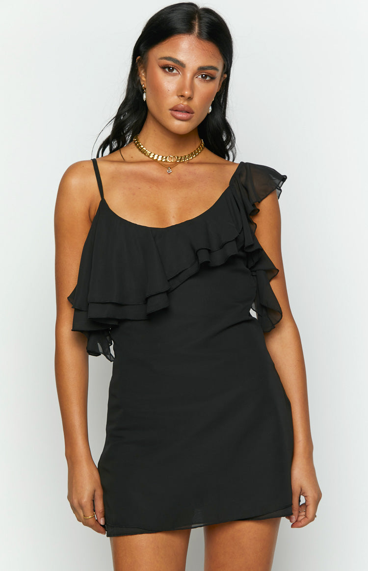 Aviana Black Frill Mini Party Dress – Beginning Boutique US