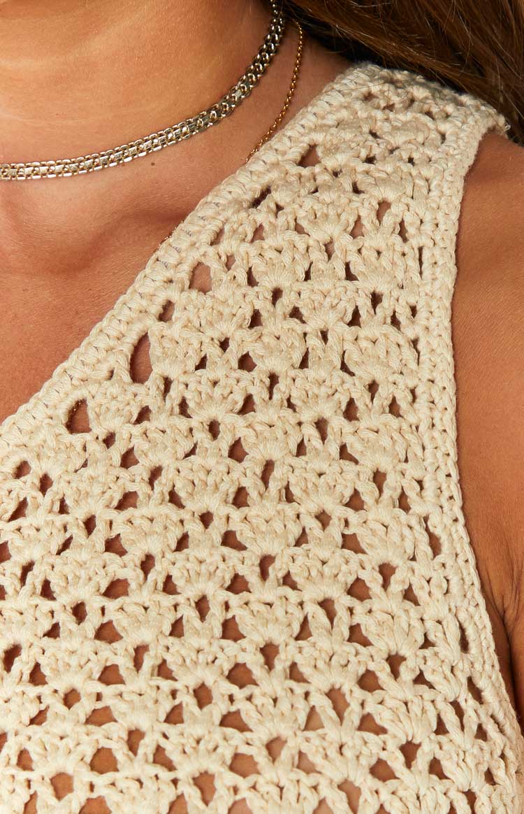 white christmas dresses Ayse Beige Crochet Mini Dress - US 8