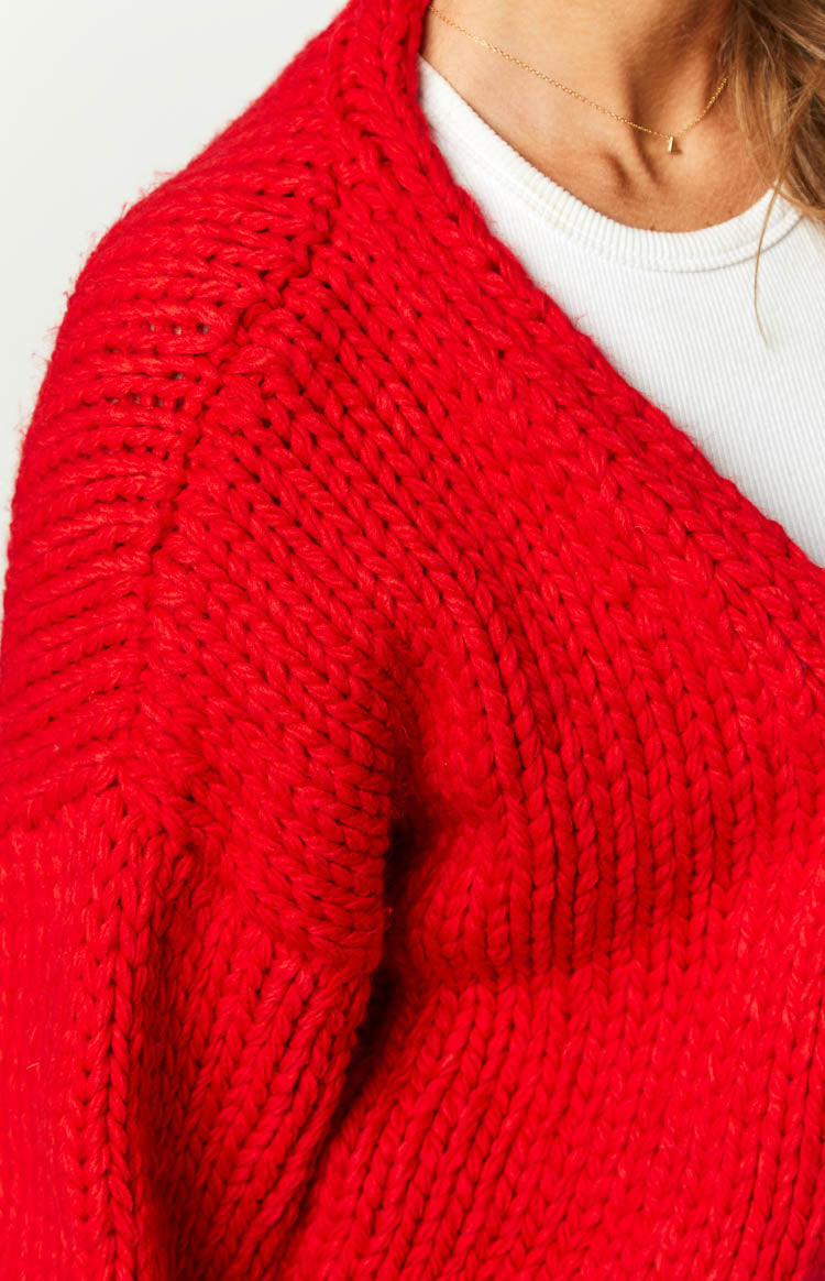 Bad Habits Red Knit Cardigan Image