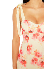 Bambi  Yellow and Pink Floral Print Mini Dress
