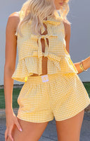 Beginning Boutique Baxter Yellow Gingham Shorts yellow gingham elasticated waist relaxed fit mini shorts