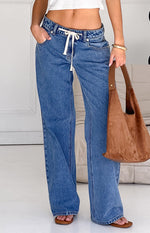 Beau Mid Wash Tie Waist Denim Jeans Image