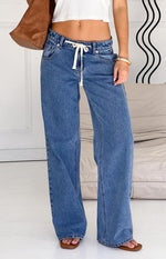 Beau Mid Wash Tie Waist Denim Jeans Image