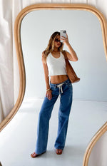 Beau Mid Wash Tie Waist Denim Jeans Image