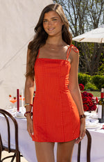 Beau Red Stripe Tie Mini Dress Image