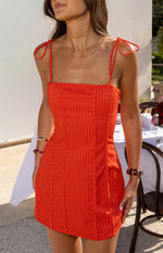 Beau Red Stripe Tie Mini Dress - US 6