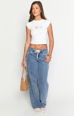 Beau Mid Wash Tie Waist Denim Jeans Image