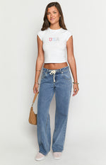 Beau Mid Wash Tie Waist Denim Jeans Image