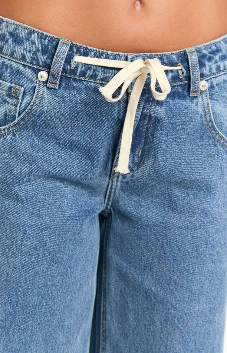 Beau Mid Wash Tie Waist Denim Jeans Image