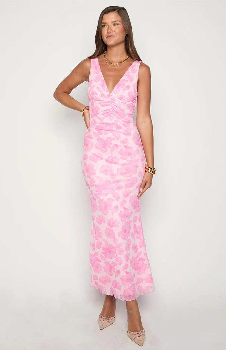 women's pink floral maxi dress Beck Pink Floral Maxi Dress - US 0