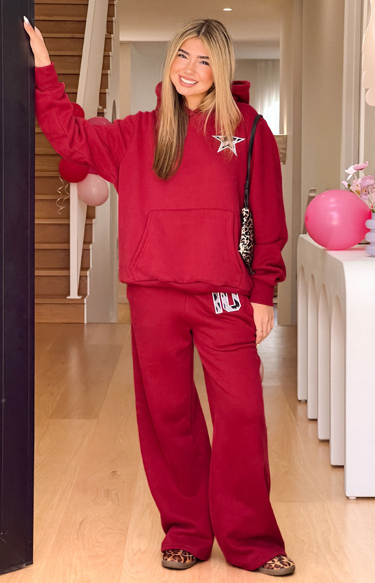 Beginning Burgundy Leopard Star Hoodie Image