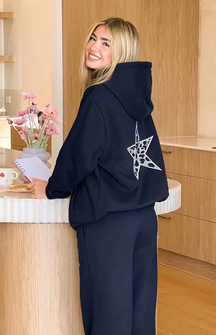Beginning Navy Leopard Star Hoodie | Beginning Boutique US